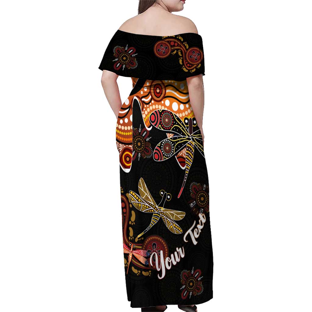 Dragonfly Aboriginal Australia Family Matching Off Shoulder Maxi Dress and Hawaiian Shirt Indigenous Art