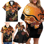 Dragonfly Aboriginal Australia Family Matching Off Shoulder Short Dress and Hawaiian Shirt Indigenous Art
