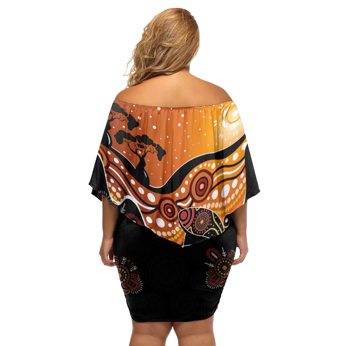 Dragonfly Aboriginal Australia Family Matching Off Shoulder Short Dress and Hawaiian Shirt Indigenous Art