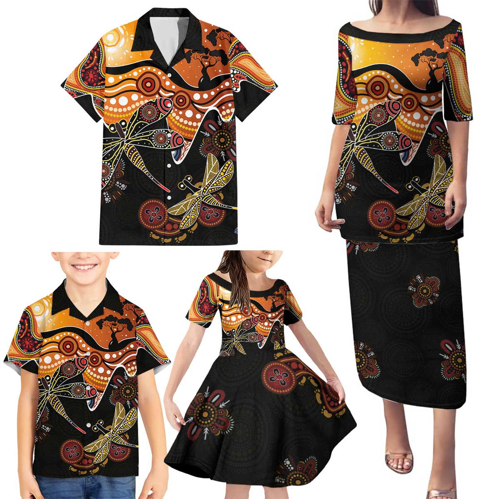 Dragonfly Aboriginal Australia Family Matching Puletasi and Hawaiian Shirt Indigenous Art