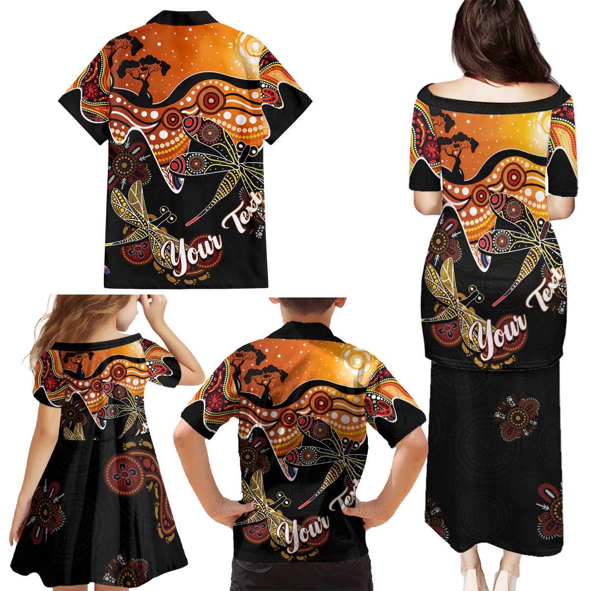 Dragonfly Aboriginal Australia Family Matching Puletasi and Hawaiian Shirt Indigenous Art