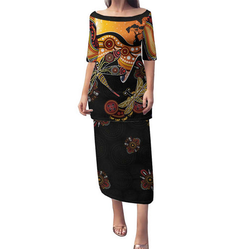Dragonfly Aboriginal Australia Family Matching Puletasi and Hawaiian Shirt Indigenous Art