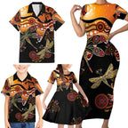 Dragonfly Aboriginal Australia Family Matching Short Sleeve Bodycon Dress and Hawaiian Shirt Indigenous Art