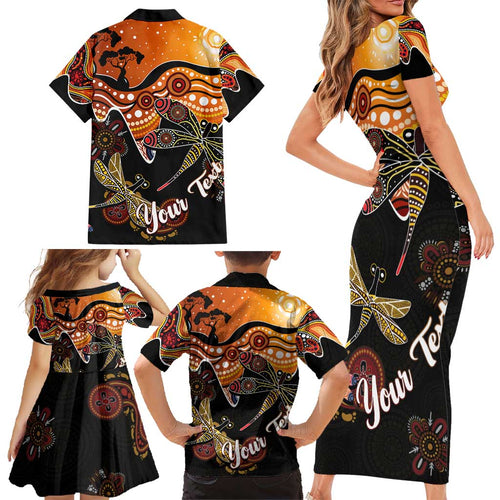 Dragonfly Aboriginal Australia Family Matching Short Sleeve Bodycon Dress and Hawaiian Shirt Indigenous Art