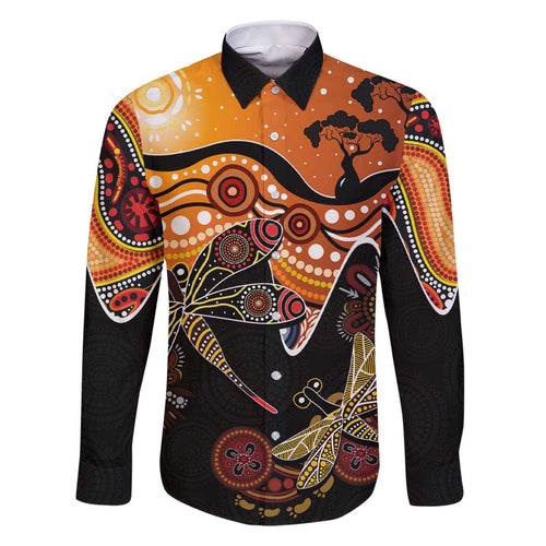 Dragonfly Aboriginal Australia Family Matching Short Sleeve Bodycon Dress and Hawaiian Shirt Indigenous Art