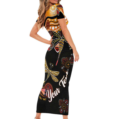 Dragonfly Aboriginal Australia Family Matching Short Sleeve Bodycon Dress and Hawaiian Shirt Indigenous Art