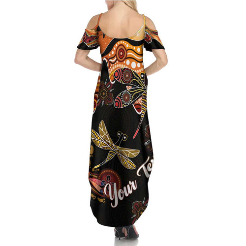 Dragonfly Aboriginal Australia Family Matching Summer Maxi Dress and Hawaiian Shirt Indigenous Art