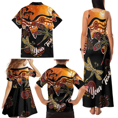 Dragonfly Aboriginal Australia Family Matching Tank Maxi Dress and Hawaiian Shirt Indigenous Art