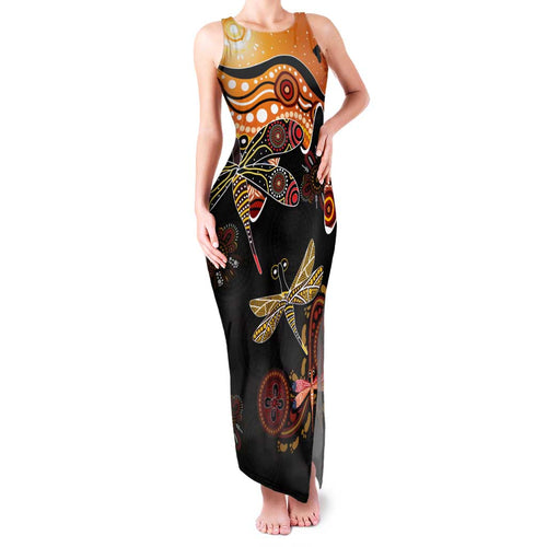 Dragonfly Aboriginal Australia Family Matching Tank Maxi Dress and Hawaiian Shirt Indigenous Art