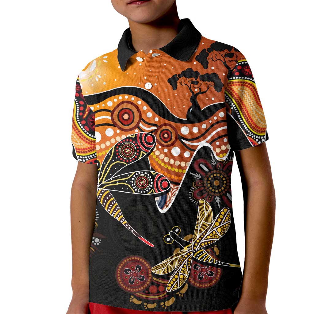 Dragonfly Aboriginal Australia Kid Polo Shirt Indigenous Art
