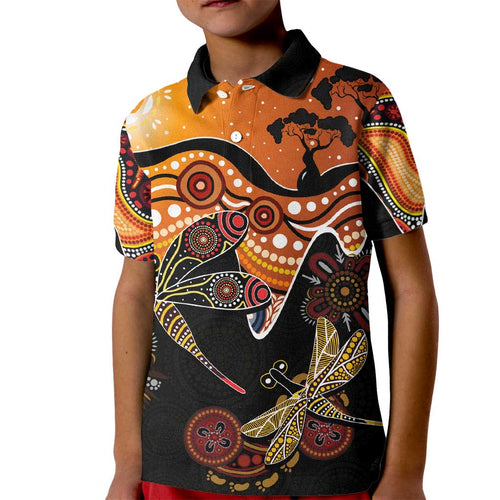 Dragonfly Aboriginal Australia Kid Polo Shirt Indigenous Art