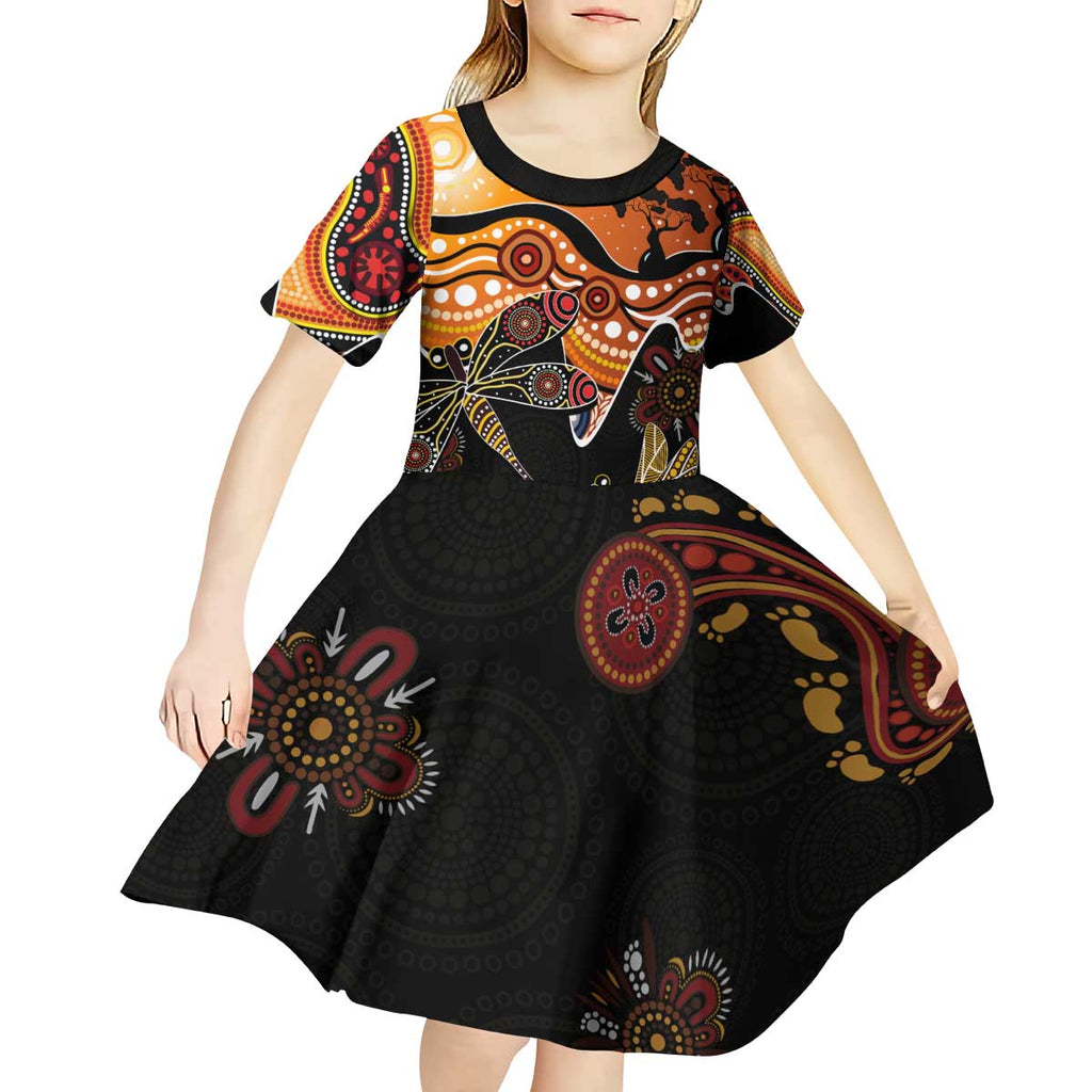 Dragonfly Aboriginal Australia Kid Short Sleeve Dress Indigenous Art