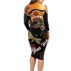 Dragonfly Aboriginal Australia Long Sleeve Bodycon Dress Indigenous Art