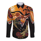 Dragonfly Aboriginal Australia Long Sleeve Button Shirt Indigenous Art