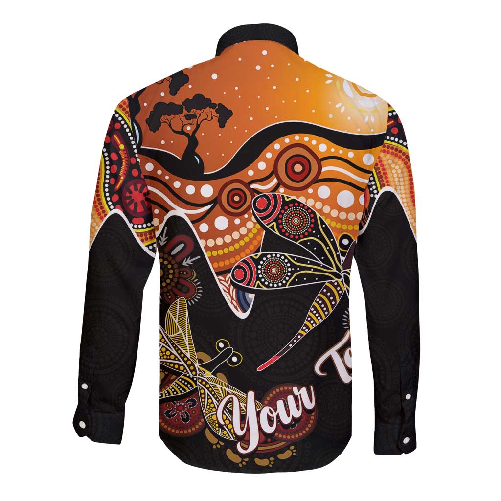 Dragonfly Aboriginal Australia Long Sleeve Button Shirt Indigenous Art