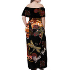 Dragonfly Aboriginal Australia Off Shoulder Maxi Dress Indigenous Art