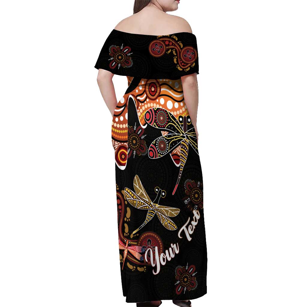 Dragonfly Aboriginal Australia Off Shoulder Maxi Dress Indigenous Art