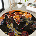 Dragonfly Aboriginal Australia Round Carpet Indigenous Art