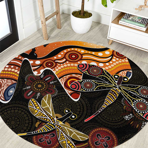 Dragonfly Aboriginal Australia Round Carpet Indigenous Art