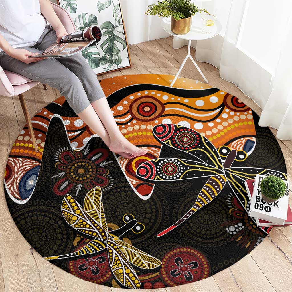 Dragonfly Aboriginal Australia Round Carpet Indigenous Art
