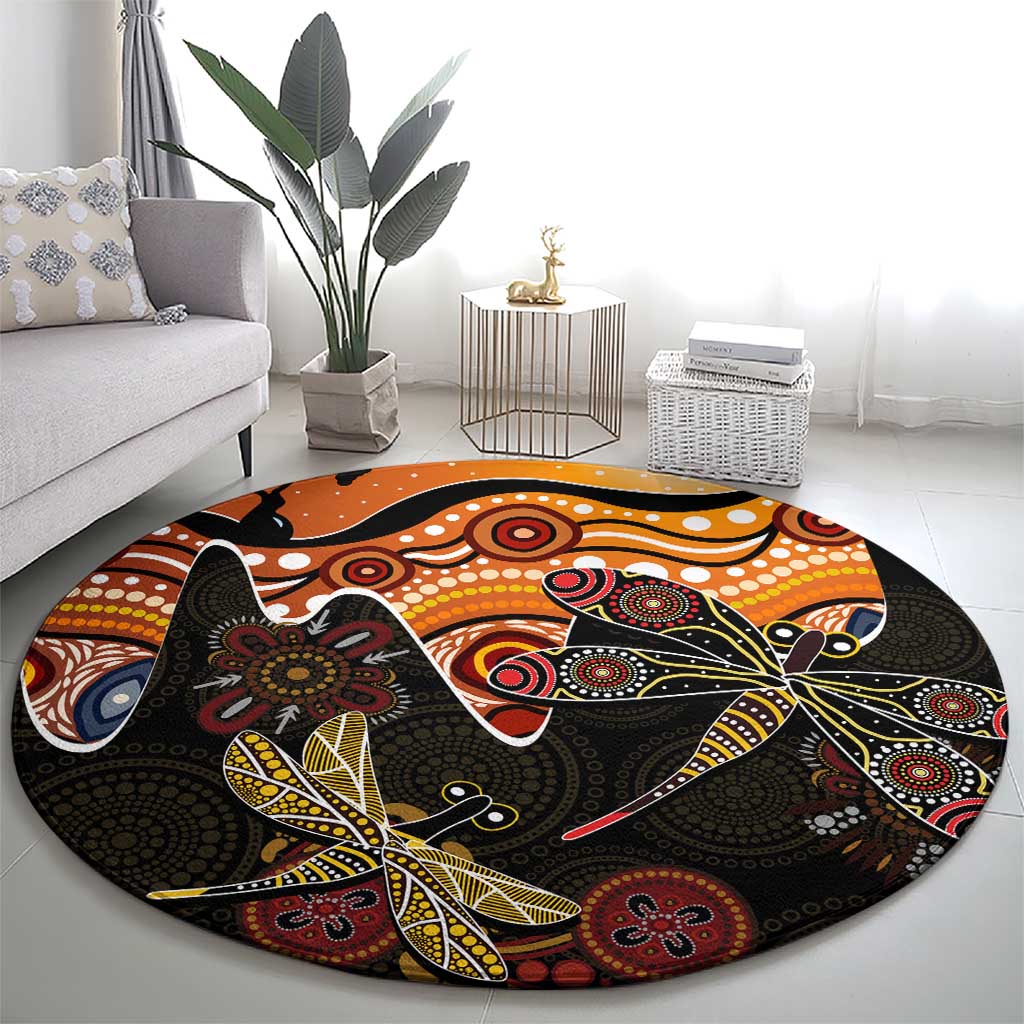 Dragonfly Aboriginal Australia Round Carpet Indigenous Art