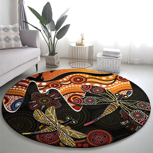 Dragonfly Aboriginal Australia Round Carpet Indigenous Art