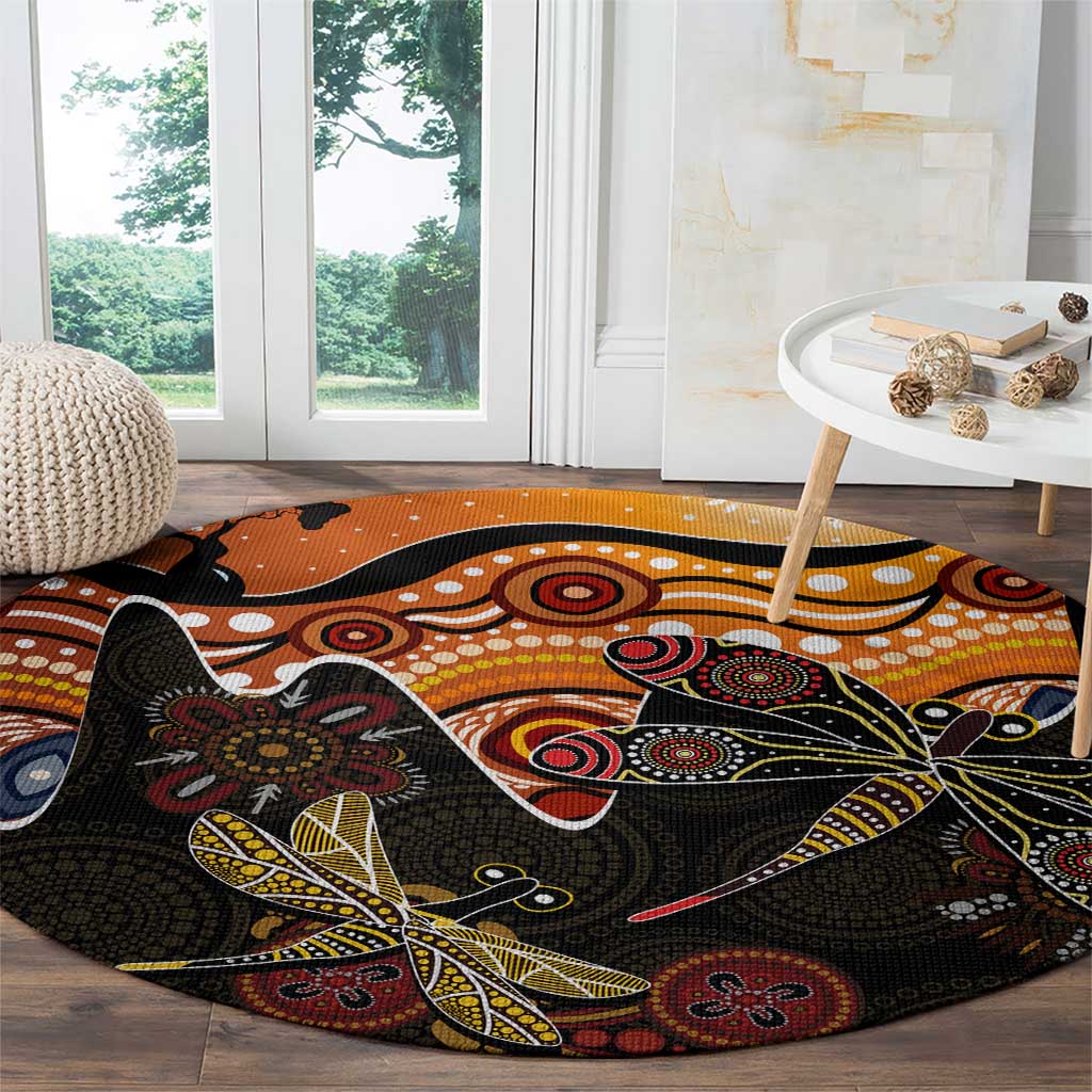 Dragonfly Aboriginal Australia Round Carpet Indigenous Art