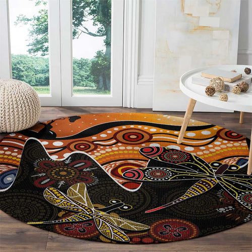 Dragonfly Aboriginal Australia Round Carpet Indigenous Art