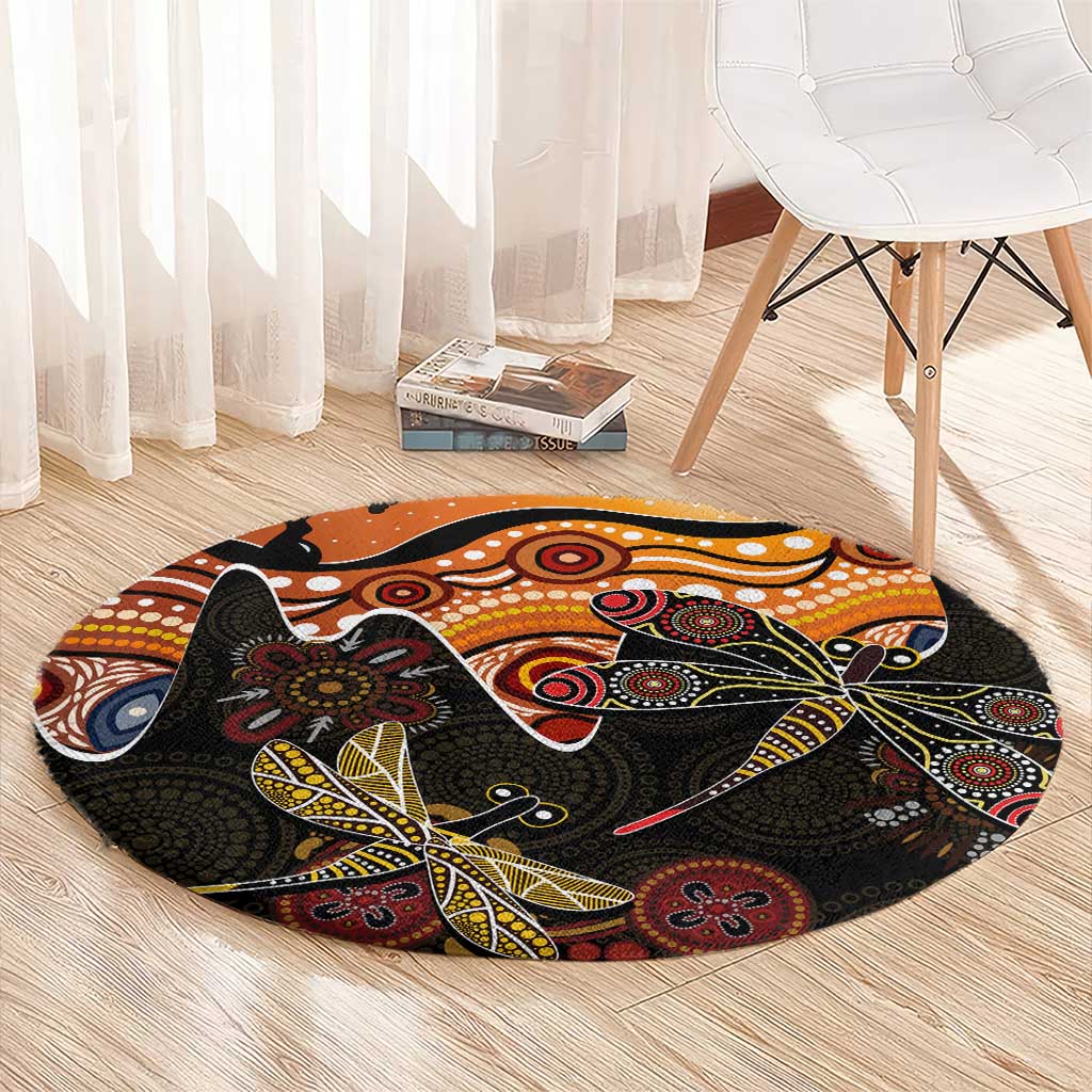 Dragonfly Aboriginal Australia Round Carpet Indigenous Art