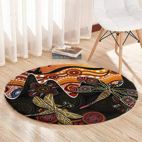 Dragonfly Aboriginal Australia Round Carpet Indigenous Art