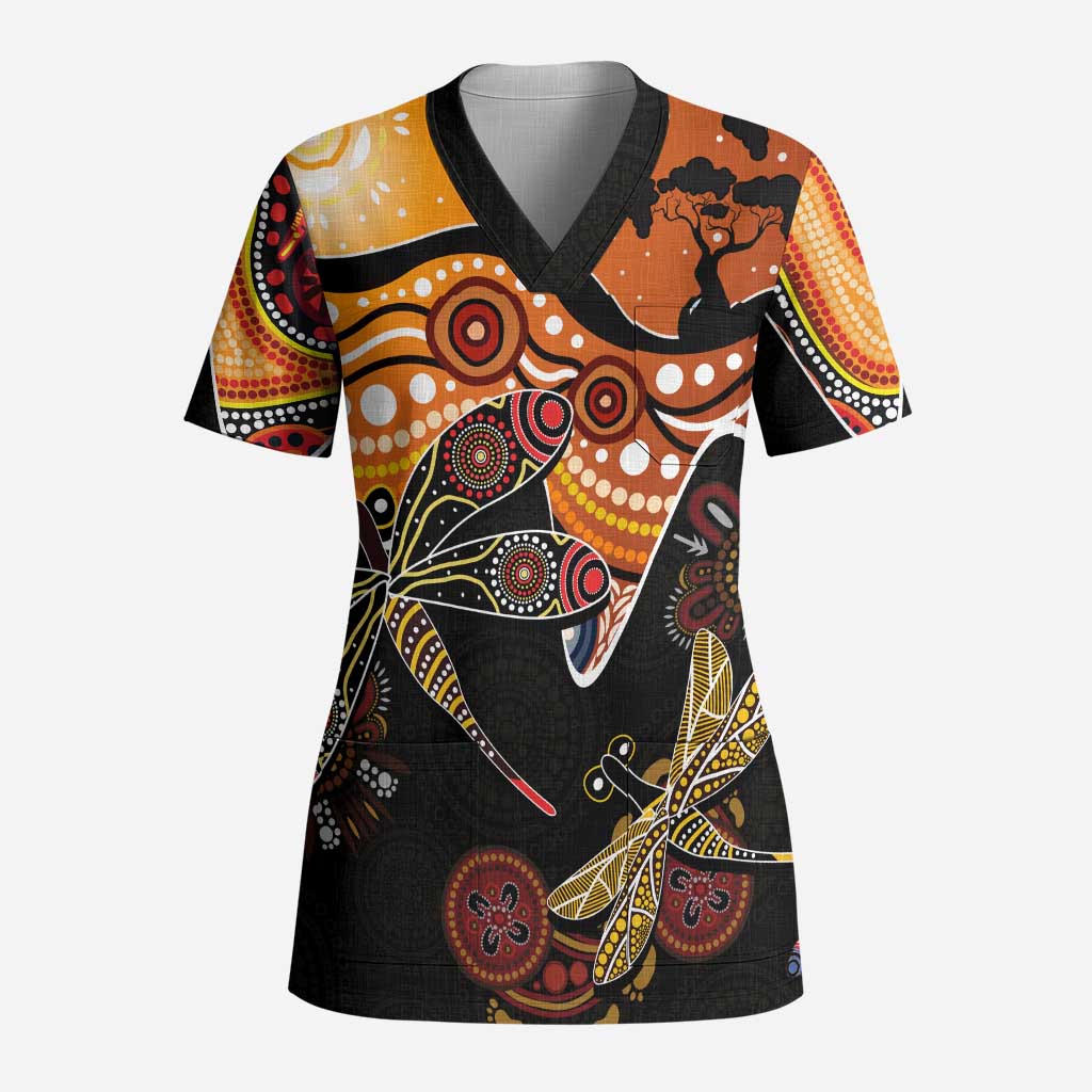 Dragonfly Aboriginal Australia Scrub Top Indigenous Art - Aussie Hoodie