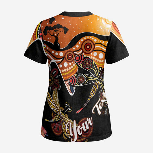 Dragonfly Aboriginal Australia Scrub Top Indigenous Art - Aussie Hoodie