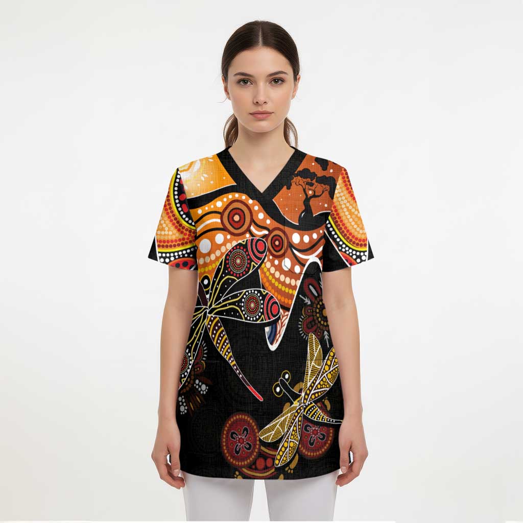 Dragonfly Aboriginal Australia Scrub Top Indigenous Art - Aussie Hoodie