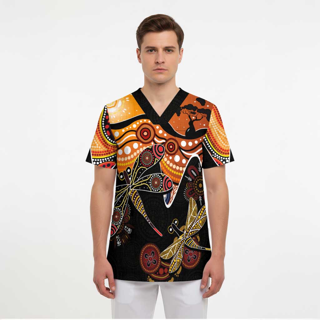 Dragonfly Aboriginal Australia Scrub Top Indigenous Art - Aussie Hoodie