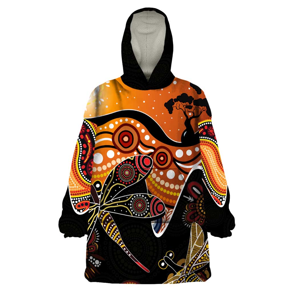 Dragonfly Aboriginal Australia Wearable Blanket Hoodie Indigenous Art