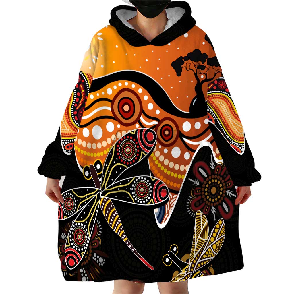 Dragonfly Aboriginal Australia Wearable Blanket Hoodie Indigenous Art