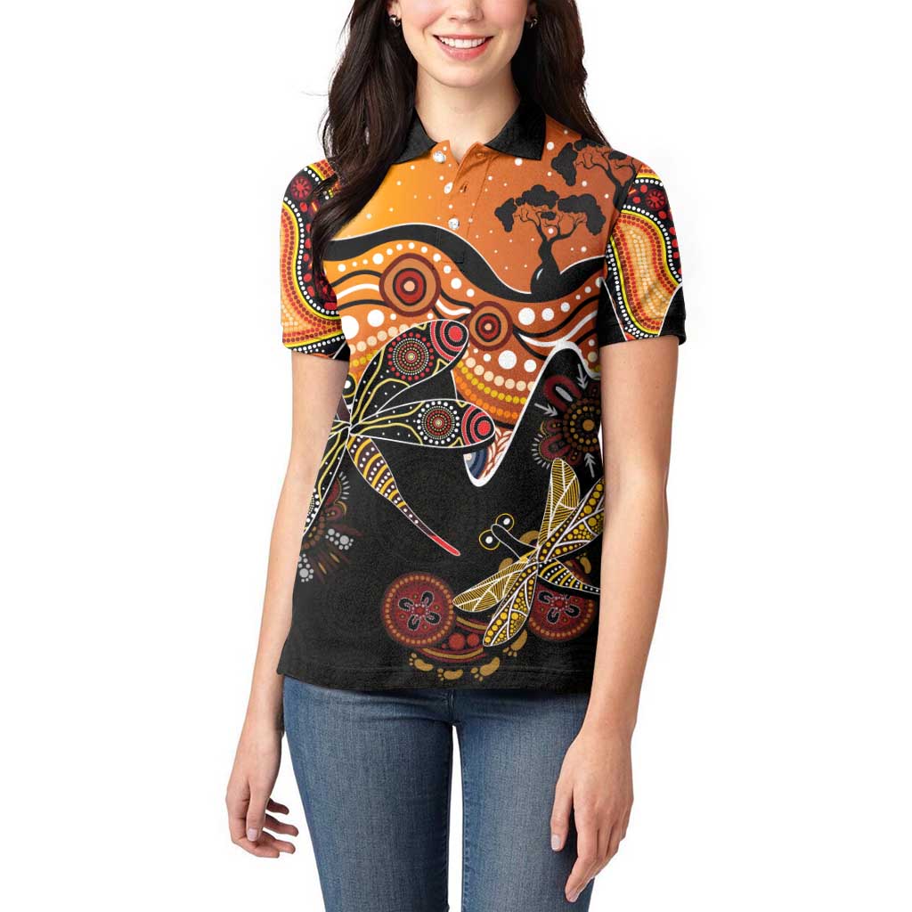 Dragonfly Aboriginal Australia Women Polo Shirt Indigenous Art