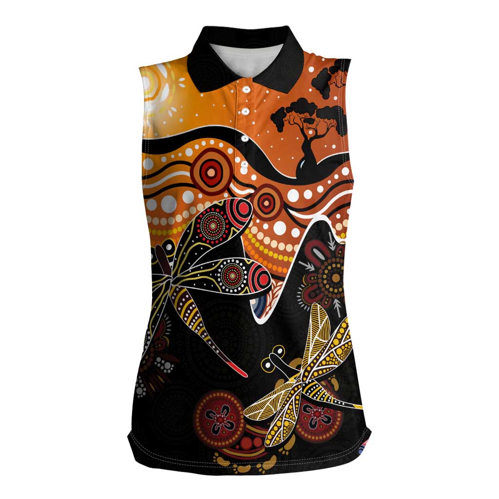 Dragonfly Aboriginal Australia Women Sleeveless Polo Shirt Indigenous Art