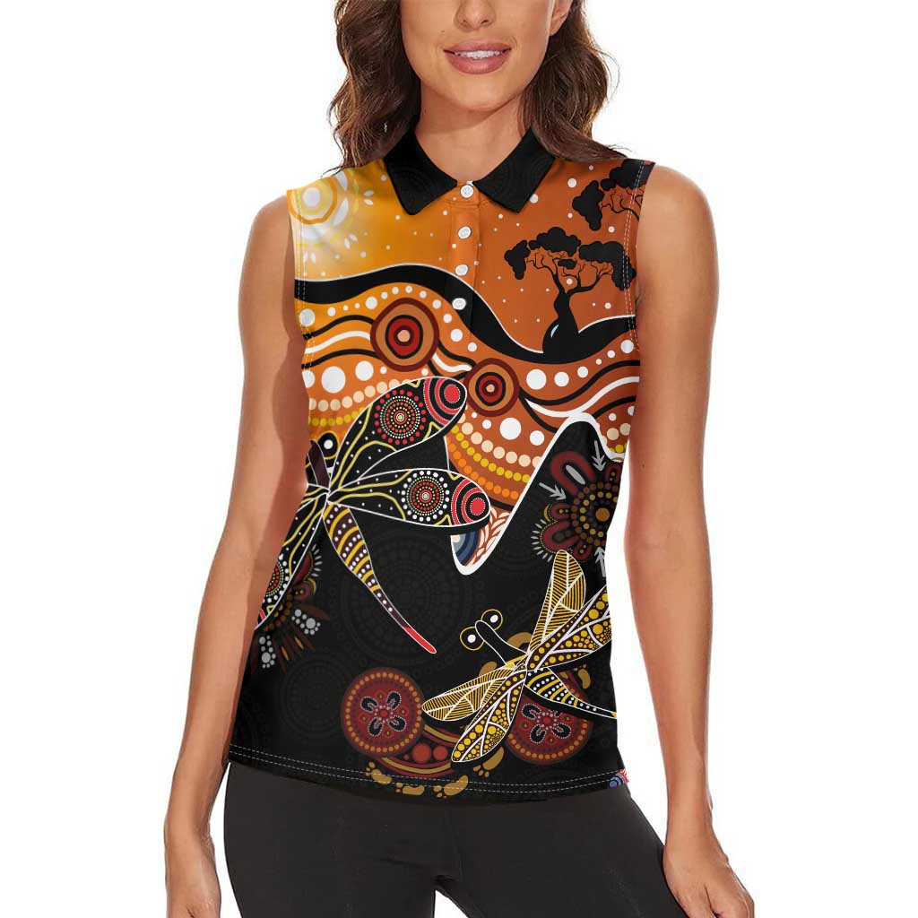 Dragonfly Aboriginal Australia Women Sleeveless Polo Shirt Indigenous Art