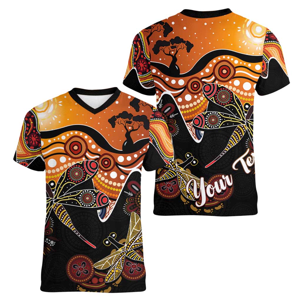 Dragonfly Aboriginal Australia Women V-Neck T-Shirt Indigenous Art