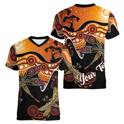 Dragonfly Aboriginal Australia Women V-Neck T-Shirt Indigenous Art