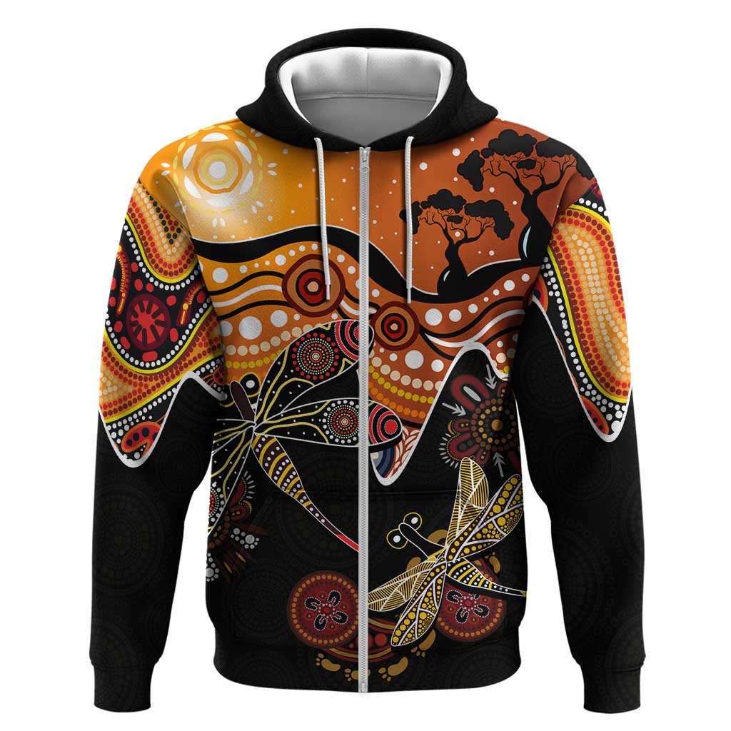 Dragonfly Aboriginal Australia Zip Hoodie Indigenous Art