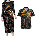 Lizard Aboriginal Australia Couples Matching Long Sleeve Bodycon Dress and Hawaiian Shirt