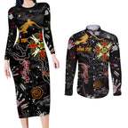 Lizard Aboriginal Australia Couples Matching Long Sleeve Bodycon Dress and Long Sleeve Button Shirt