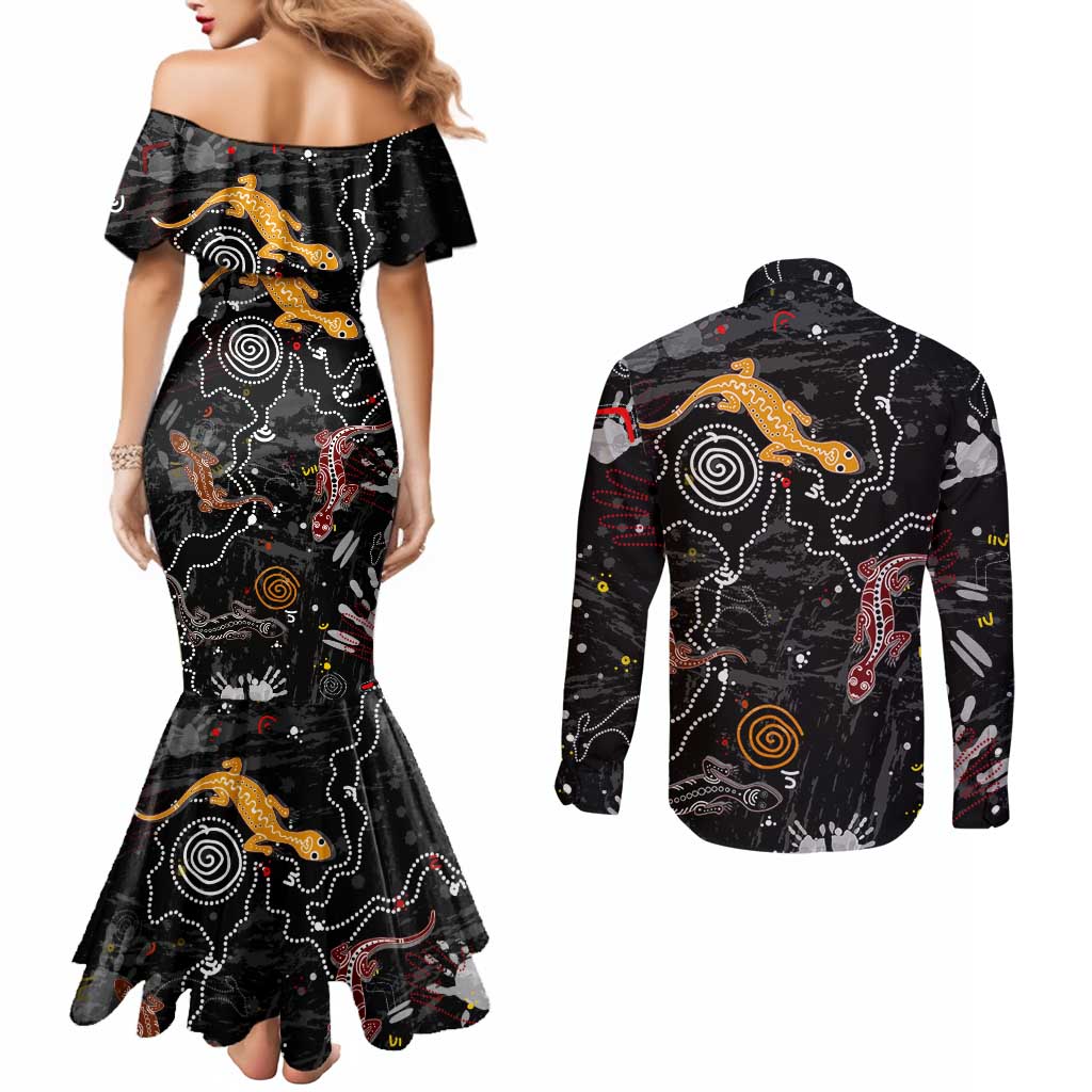 Lizard Aboriginal Australia Couples Matching Mermaid Dress and Long Sleeve Button Shirt
