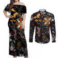 Lizard Aboriginal Australia Couples Matching Off Shoulder Maxi Dress and Long Sleeve Button Shirt