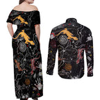 Lizard Aboriginal Australia Couples Matching Off Shoulder Maxi Dress and Long Sleeve Button Shirt