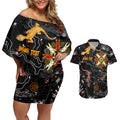 Lizard Aboriginal Australia Couples Matching Off Shoulder Short Dress and Hawaiian Shirt