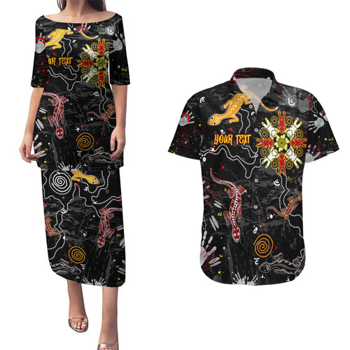 Lizard Aboriginal Australia Couples Matching Puletasi and Hawaiian Shirt