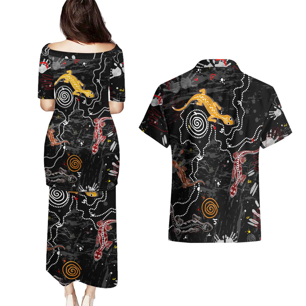Lizard Aboriginal Australia Couples Matching Puletasi and Hawaiian Shirt